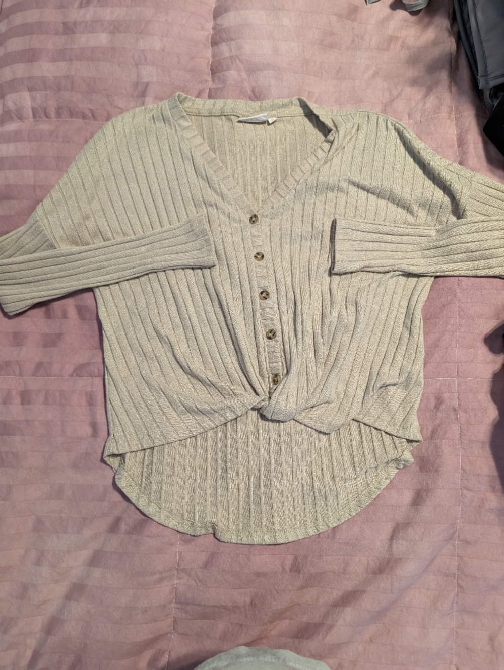 SO Ribbed Button-Front Crop Cardigan - Cream